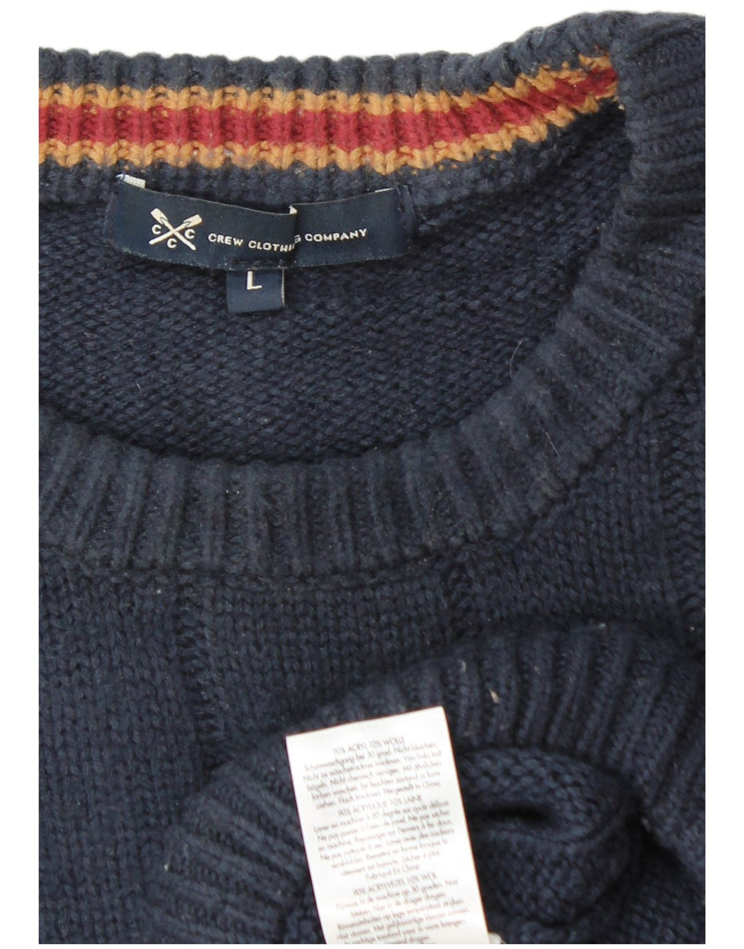 CREW CLOTHING Pull col rond pour homme en acrylique bleu marine Taille L