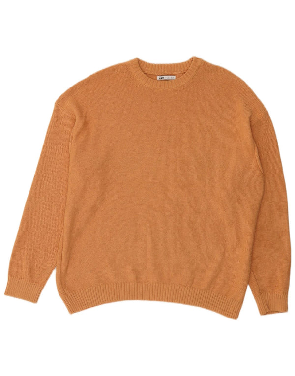 Zara Pull à col rond pour homme en coton orange Large