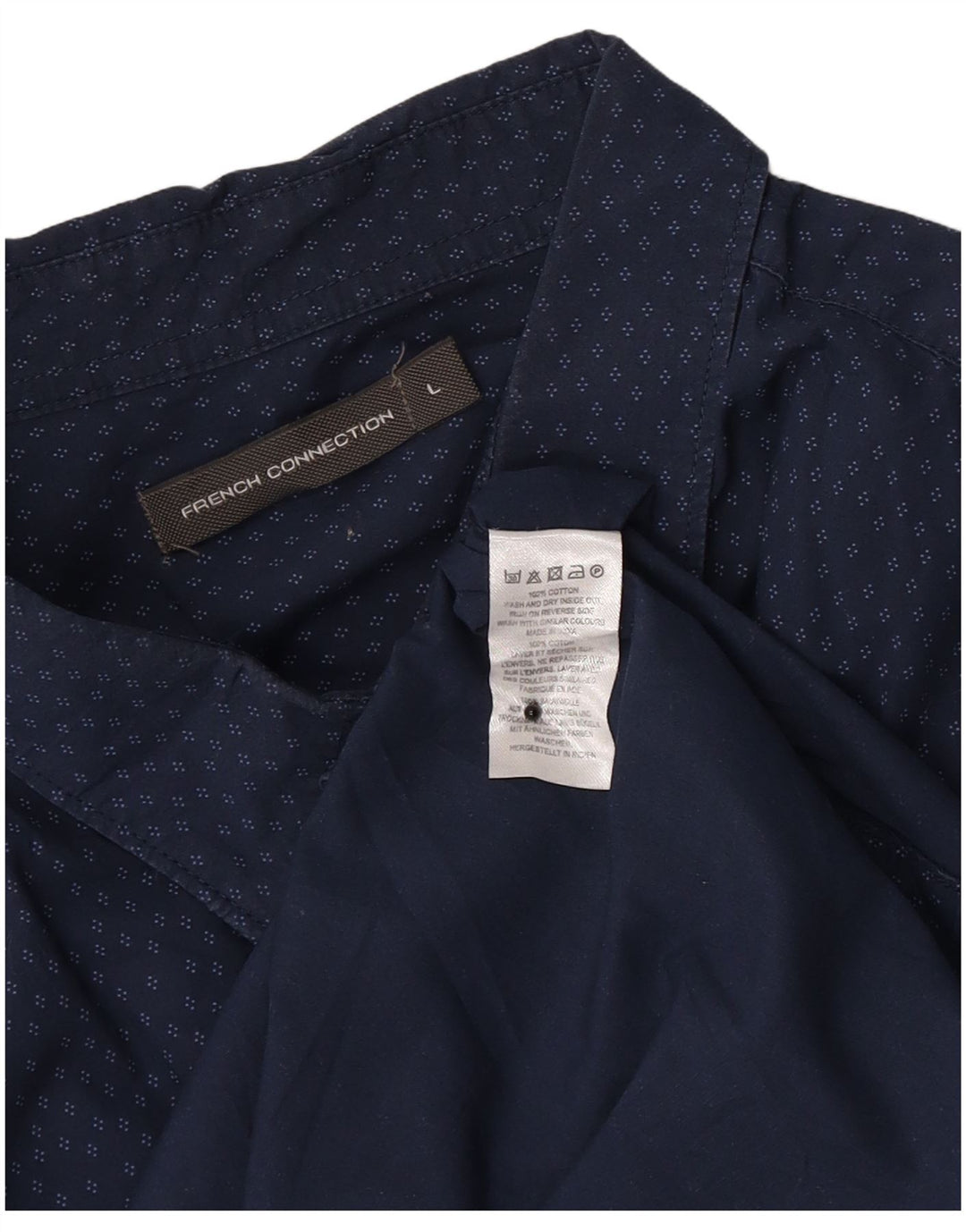 French Connection Chemise à Manches Courtes Homme Large Bleu Marine Moucheté Coton