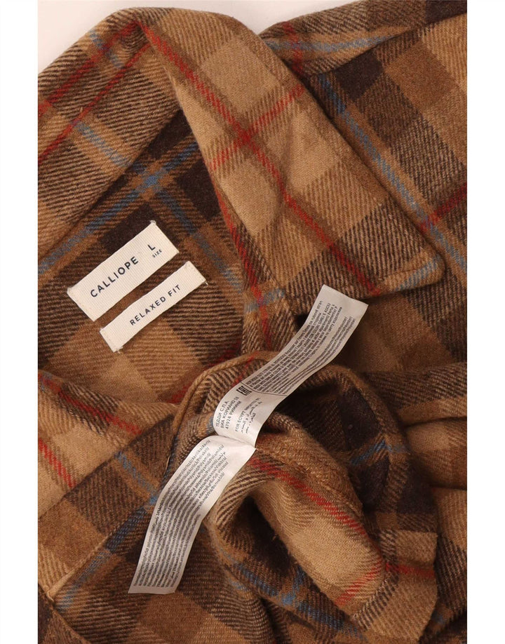Calliope Chemise en flanelle coupe décontractée pour homme, grand carreaux marron en polyester