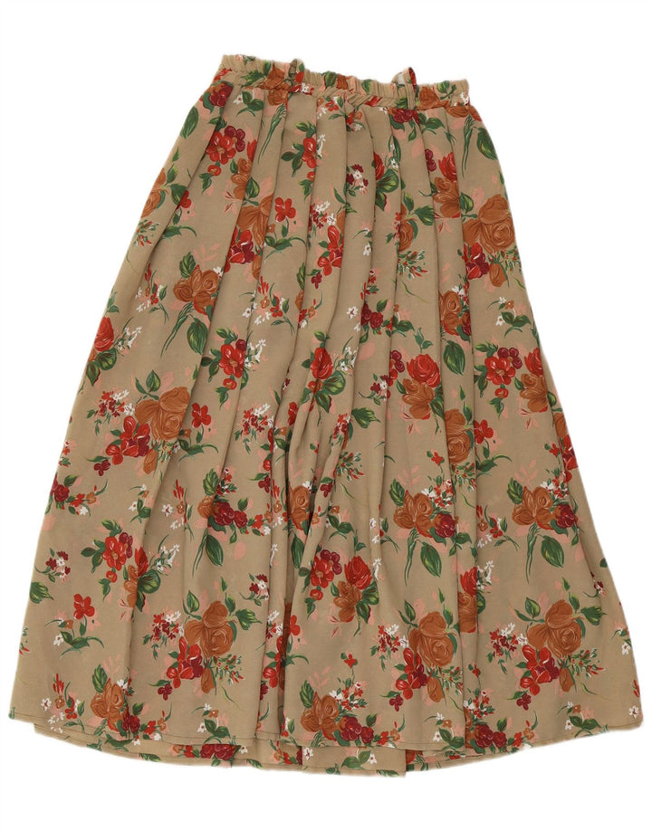 VINTAGE Jupe trapèze femme Medium W28 Beige Floral Polyester
