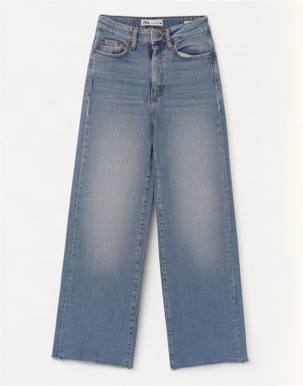 Zara Jean taille haute jambe large pour femme EU 34 2XS W24 L27 Bleu