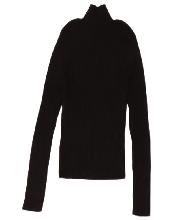 Zara Femme Crop Top Manches Longues UK 12 Medium Noir Viscose