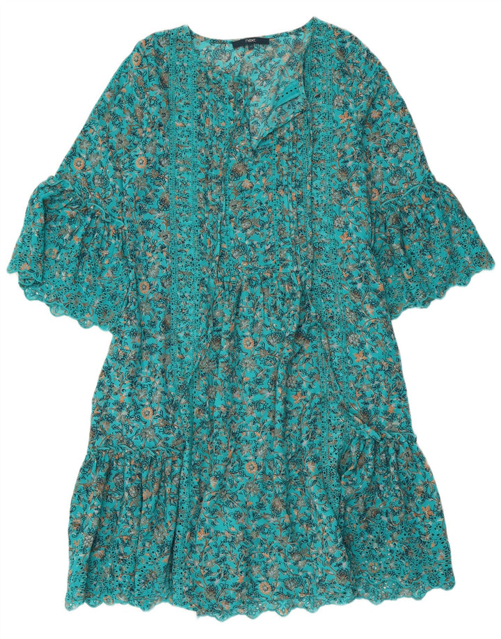 NEXT Robe trapèze à manches 3/4 pour femme UK 42 Bleu moyen en polyester floral