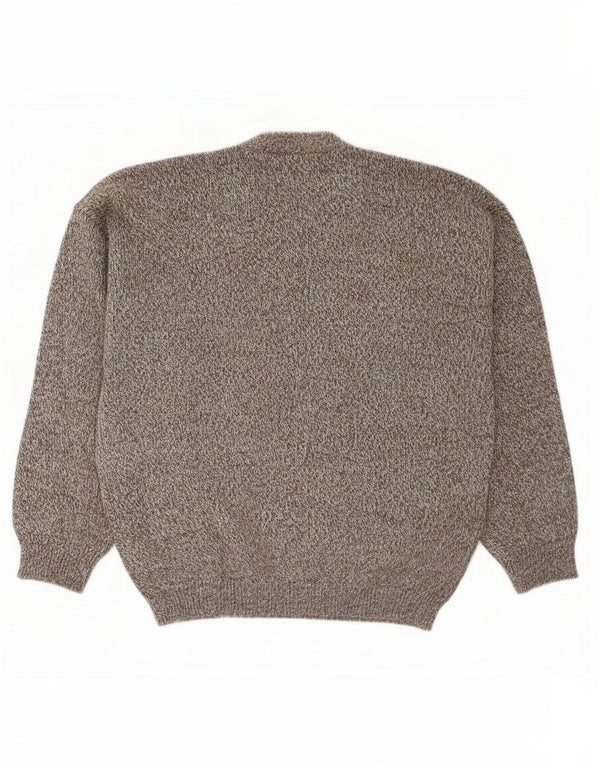 vintage Mens Crew Neck Jumper Pull Grand Gris Géométrique