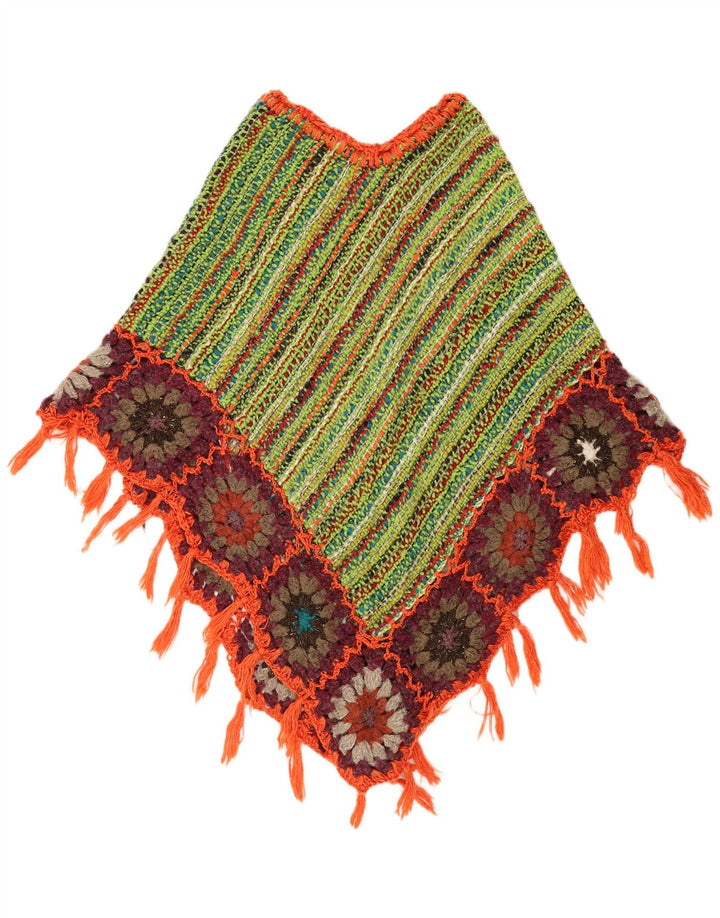 vintage Femmes Poncho Jumper One Size Vert Rayé
