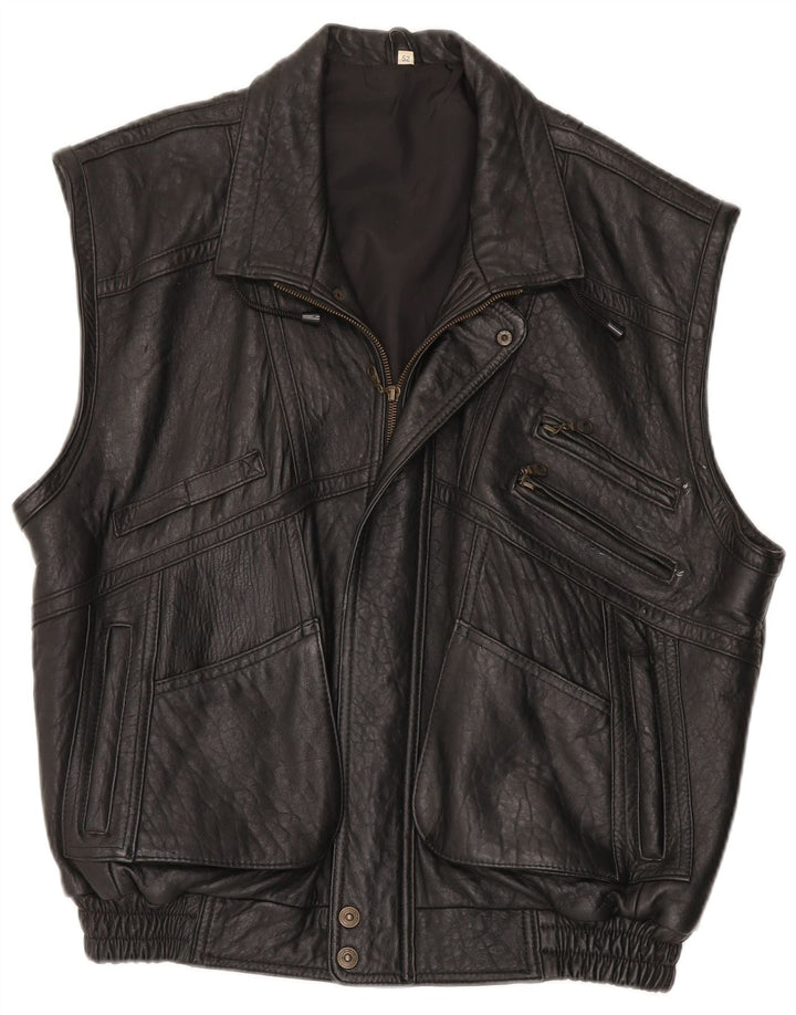 Gilet en cuir homme vintage EU 52 XL Cuir noir