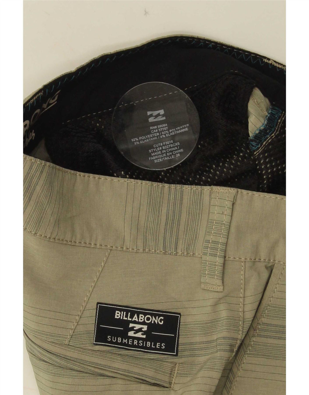 Billabong Short Chino Homme W26 Petit Kaki Rayé Polyester