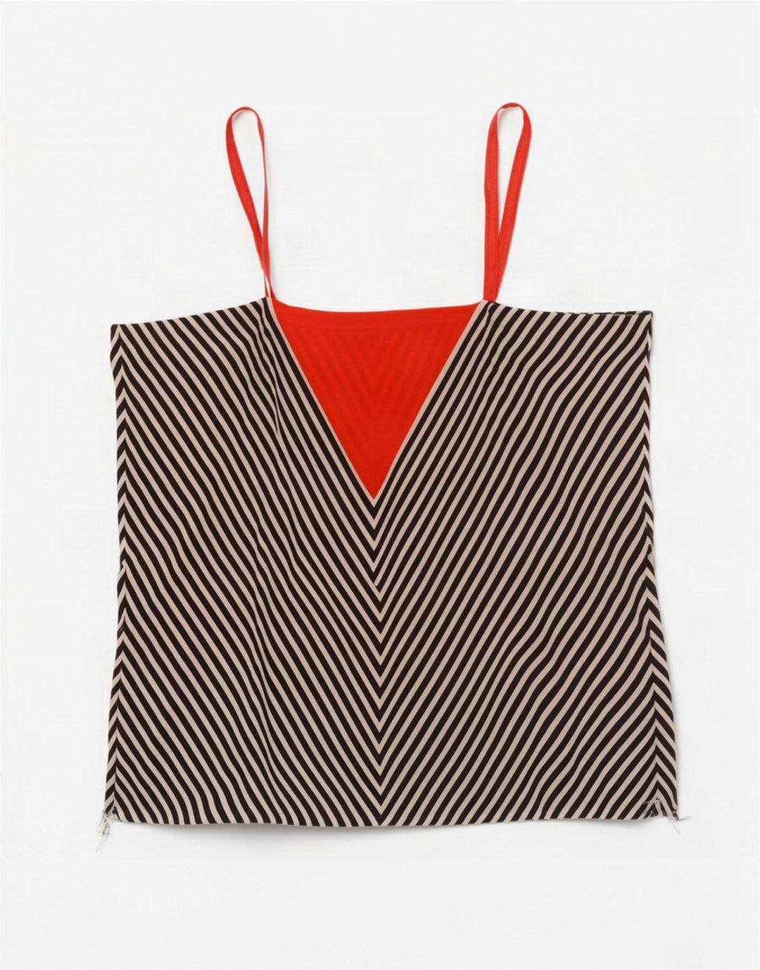 vintage Femmes Cami Top UK 12 Chevron Noir Moyen