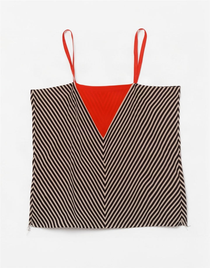 vintage Femmes Cami Top UK 12 Chevron Noir Moyen