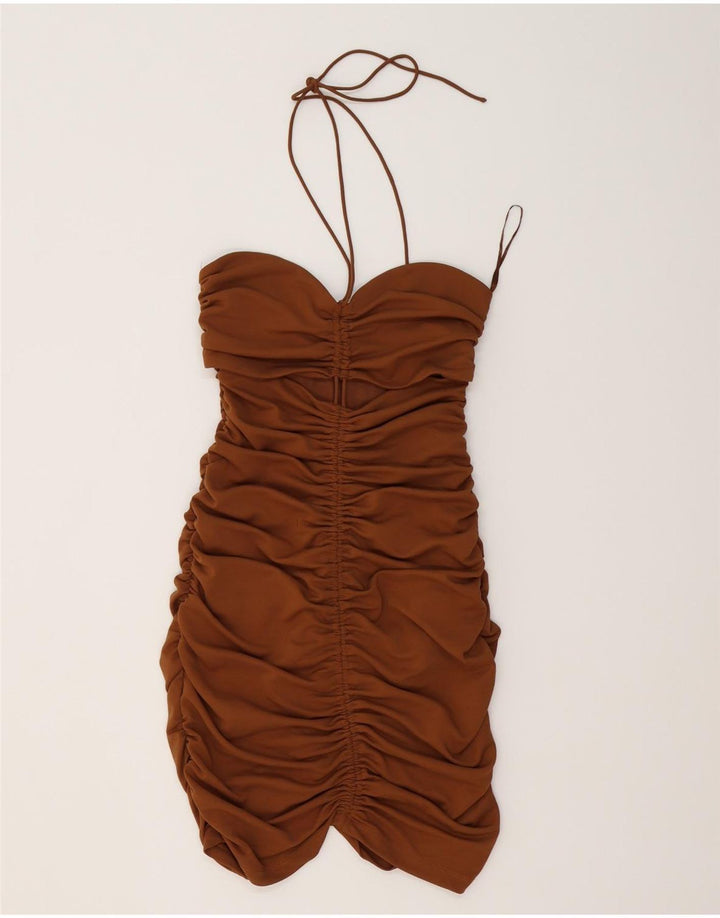 Zara Robe moulante dos nu pour femme UK 12 Marron moyen Polyester
