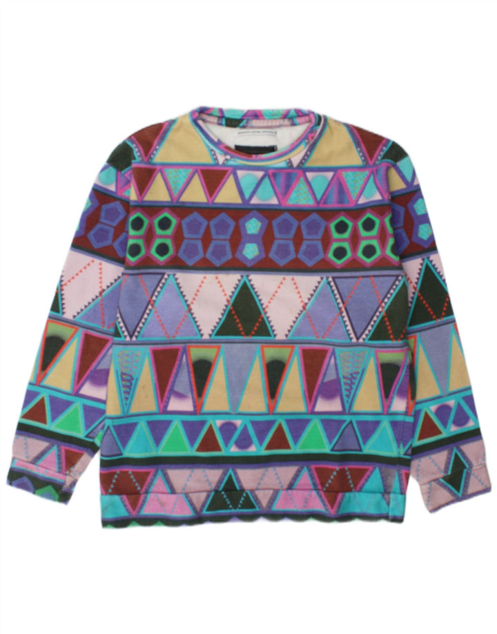 vintage Womens Sweatshirt Jumper UK 14 Moyen Multicolore Géométrique