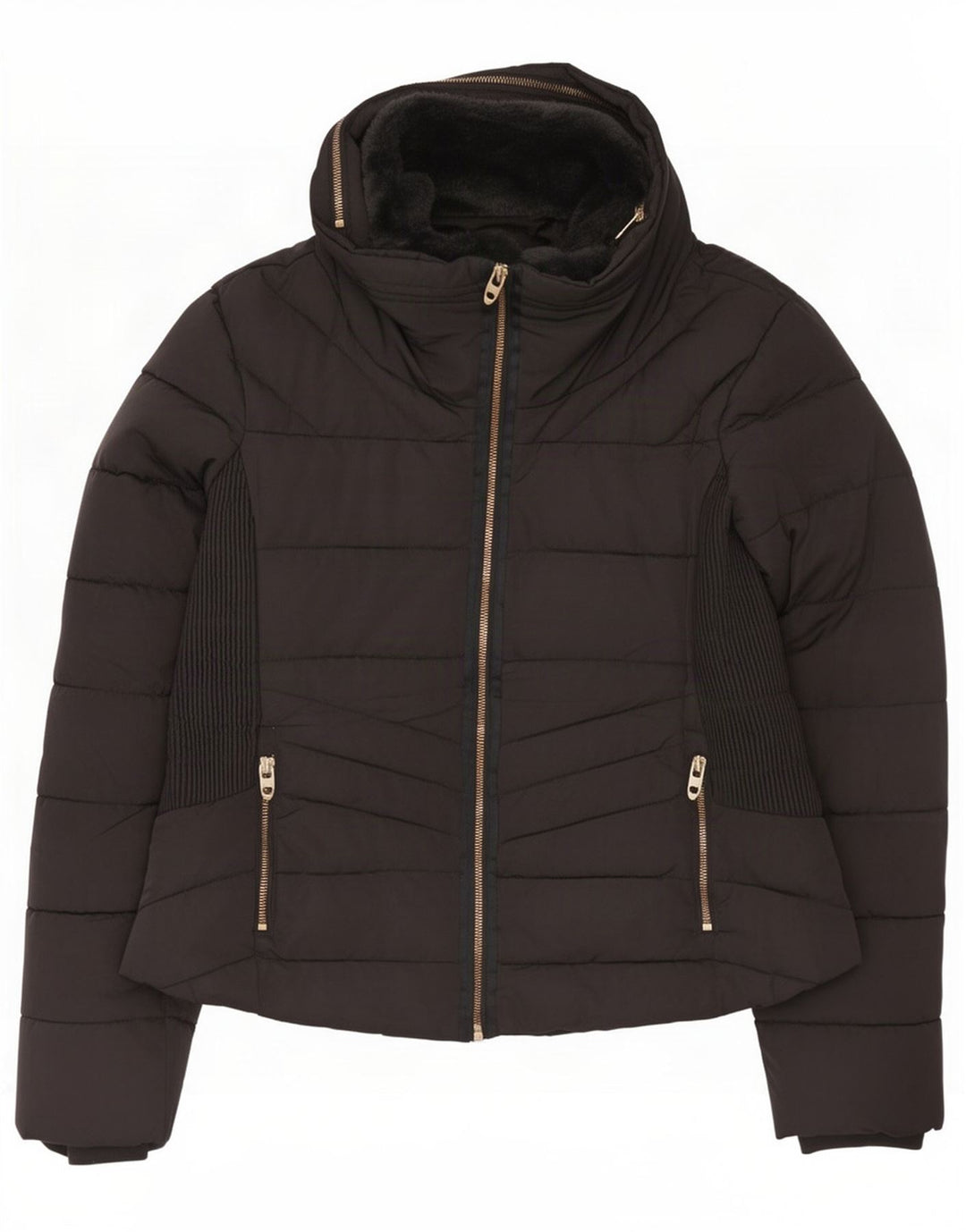 Zara Veste matelassée à capuche pour femme UK 18 XL Noir Polyester