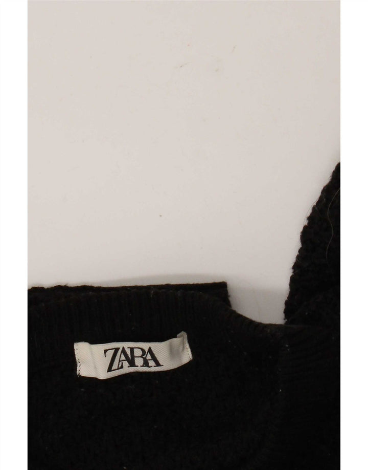 Zara Pull court à col rond pour femme UK 14 Noir moyen