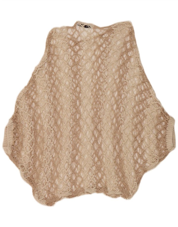 Zara Femme Crochet Poncho Top UK 16 Large Beige