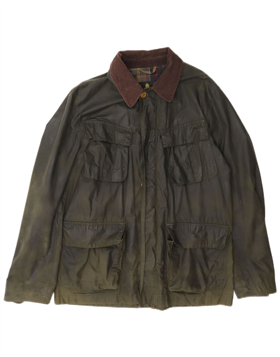 Barbour Veste en coton ciré pour homme UK 40 Large Kaki Colourblock