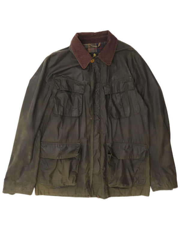 Barbour Veste en coton ciré pour homme UK 40 Large Kaki Colourblock