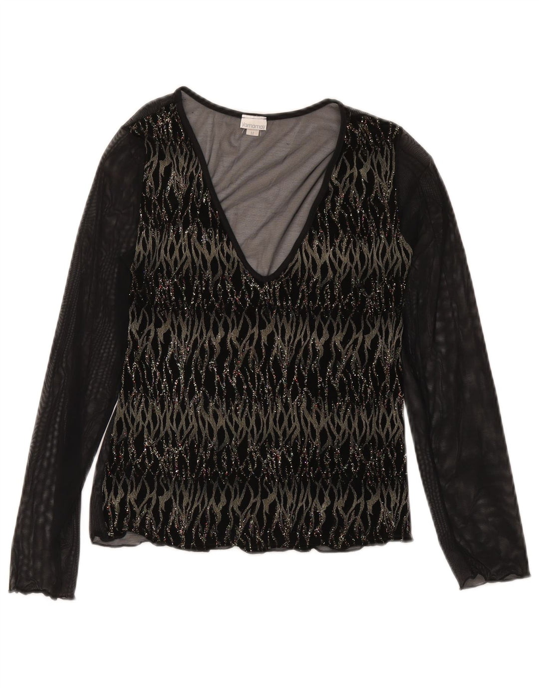Yamamay Haut transparent à manches longues pour femme UK 42 Medium Noir Rayé