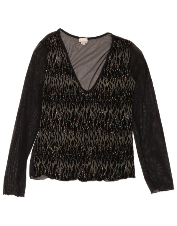 Yamamay Haut transparent à manches longues pour femme UK 42 Medium Noir Rayé