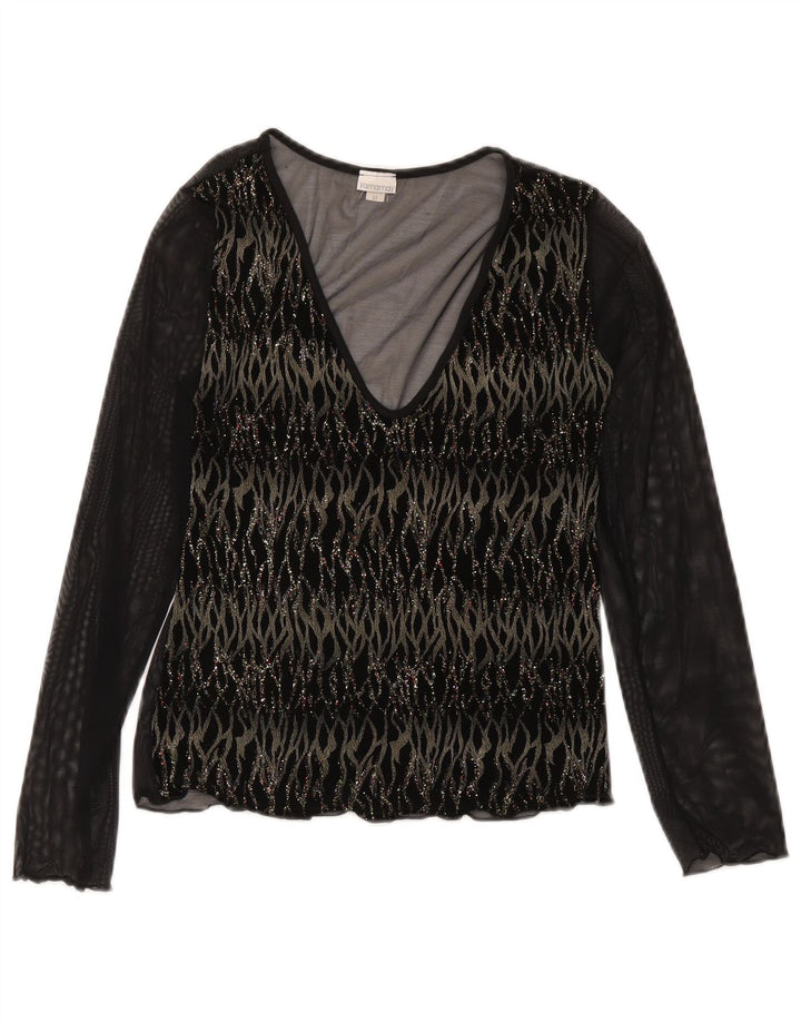 Yamamay Haut transparent à manches longues pour femme UK 42 Medium Noir Rayé