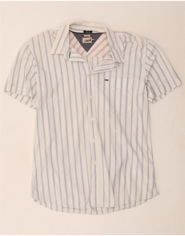 Tommy Hilfiger Chemise slim à manches courtes pour homme en coton rayé blanc