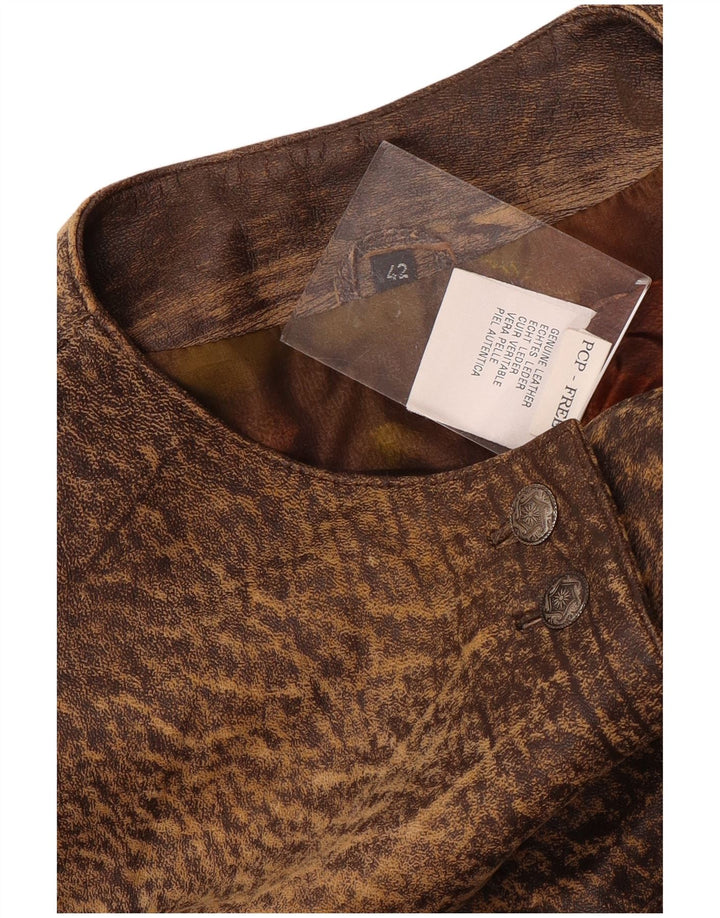veste en cuir crop femme vintage IT 42 Cuir imprimé animal brun moyen