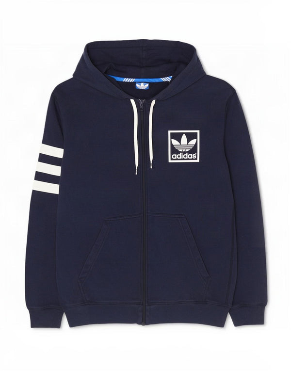 Adidas Pull à capuche zippé graphique pour homme Grand coton rayé bleu marine