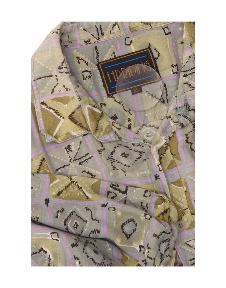 VINTAGE Chemise Manches Courtes Homme XL Viscose Géométrique Multicolore