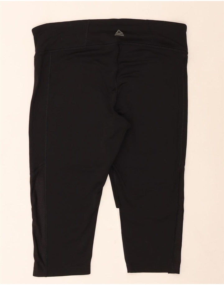 REEBOK Leggings Capri Femme UK 20/22 XL Noir Colorblock Polyester