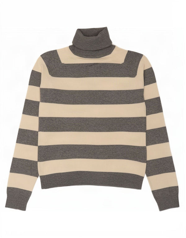 Zara Pull court à col roulé pour femme UK 10 Petit coton rayé gris
