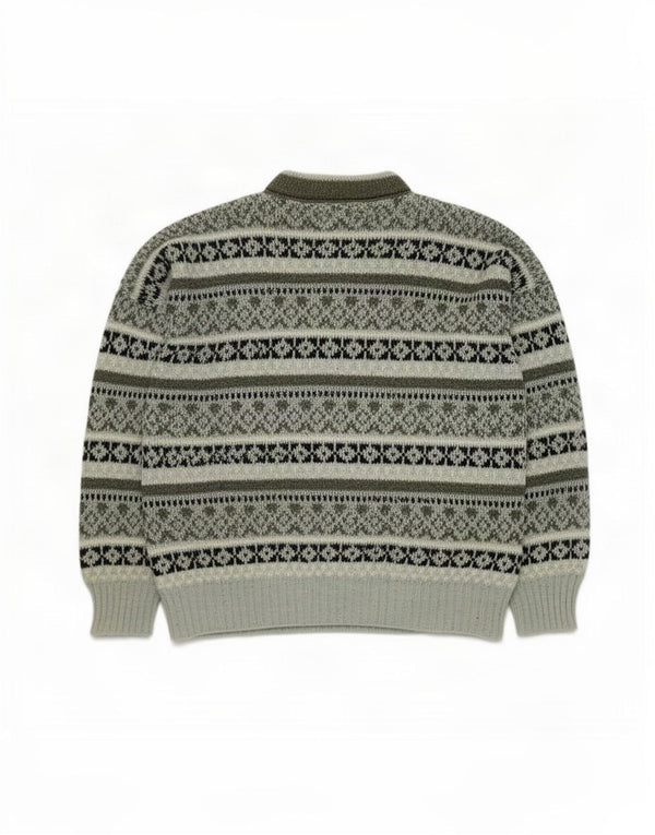 vintage Mens Crew Neck Jumper Pull Petit Vert Fair Isle Acrylique