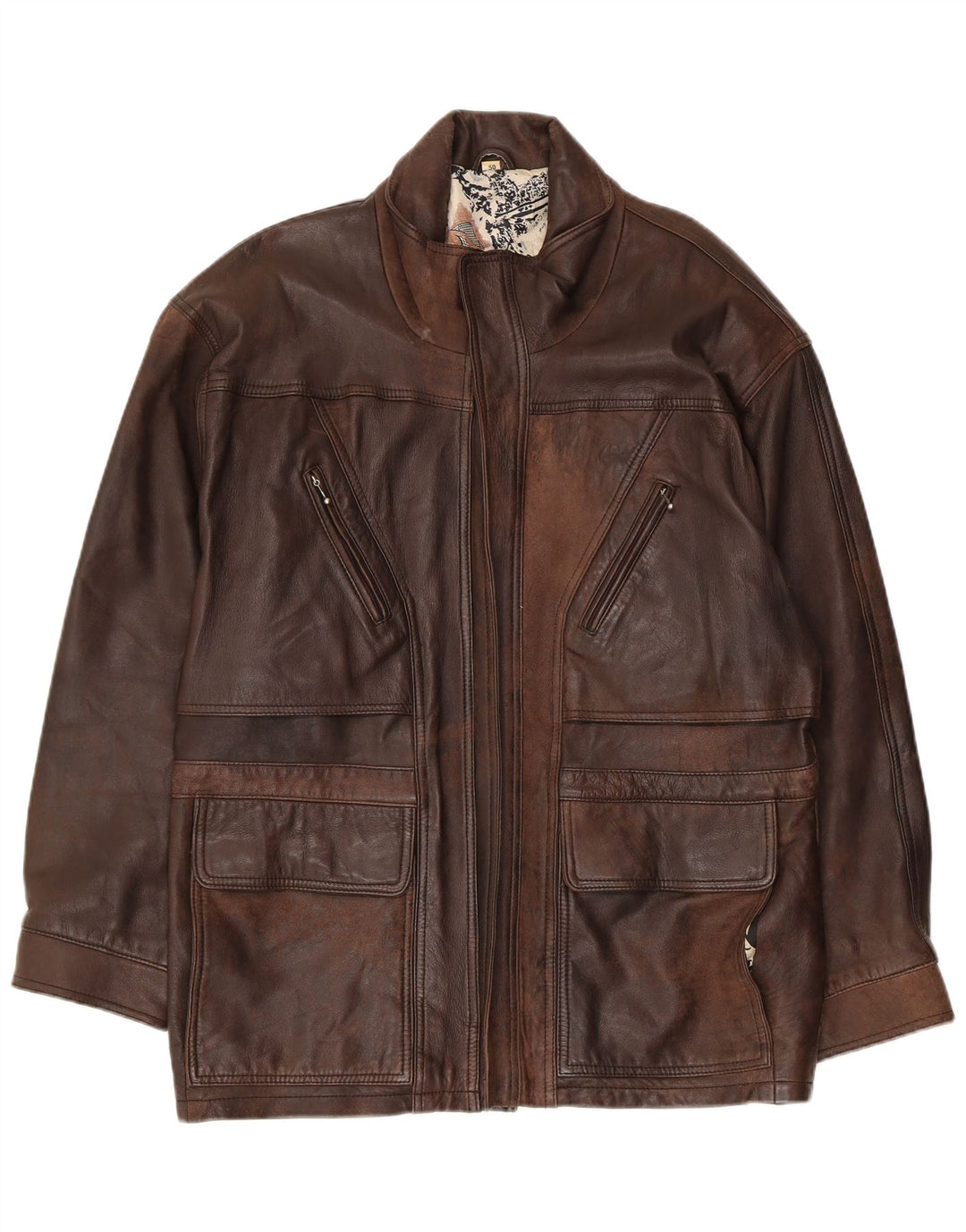 VINTAGE Manteau en cuir homme EU 50 Grand cuir marron