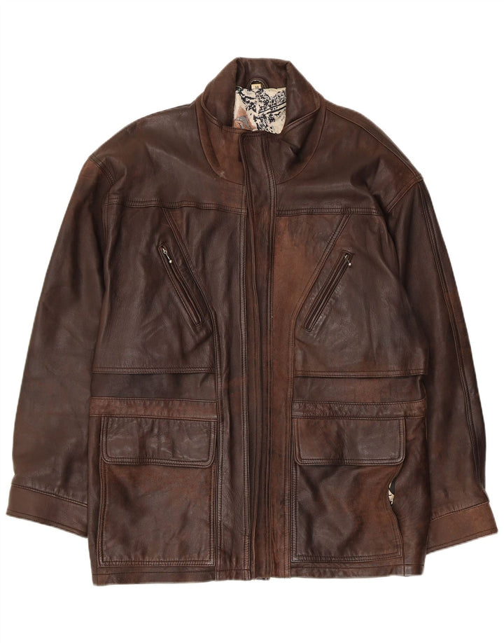 VINTAGE Manteau en cuir homme EU 50 Grand cuir marron