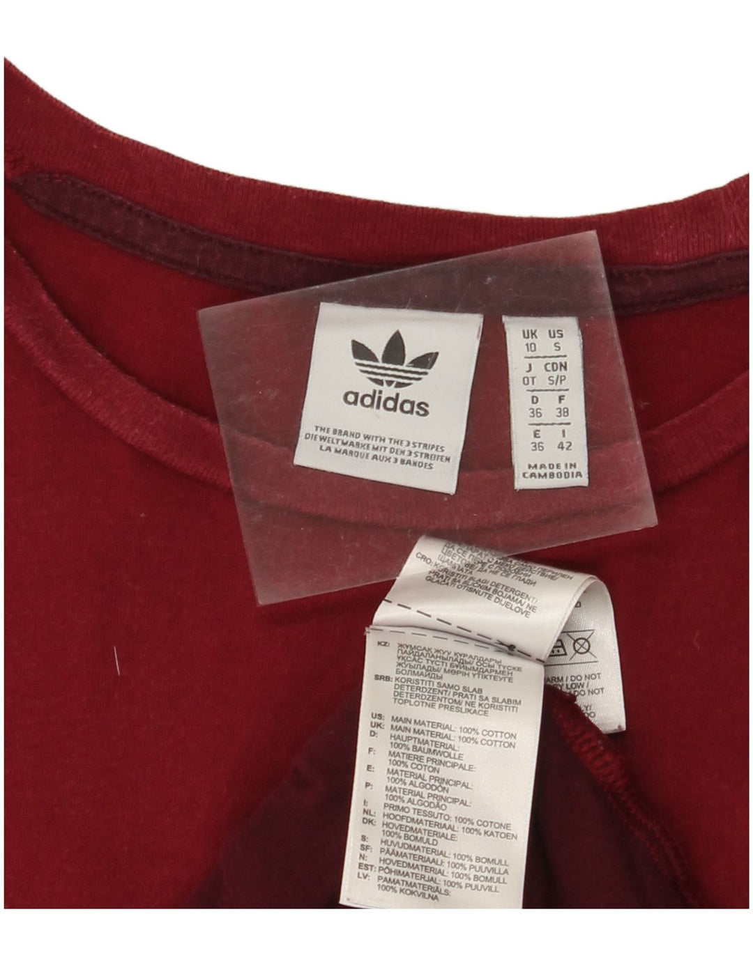 ADIDAS T-shirt graphique pour femme UK Small 10 Bordeaux Colourblock