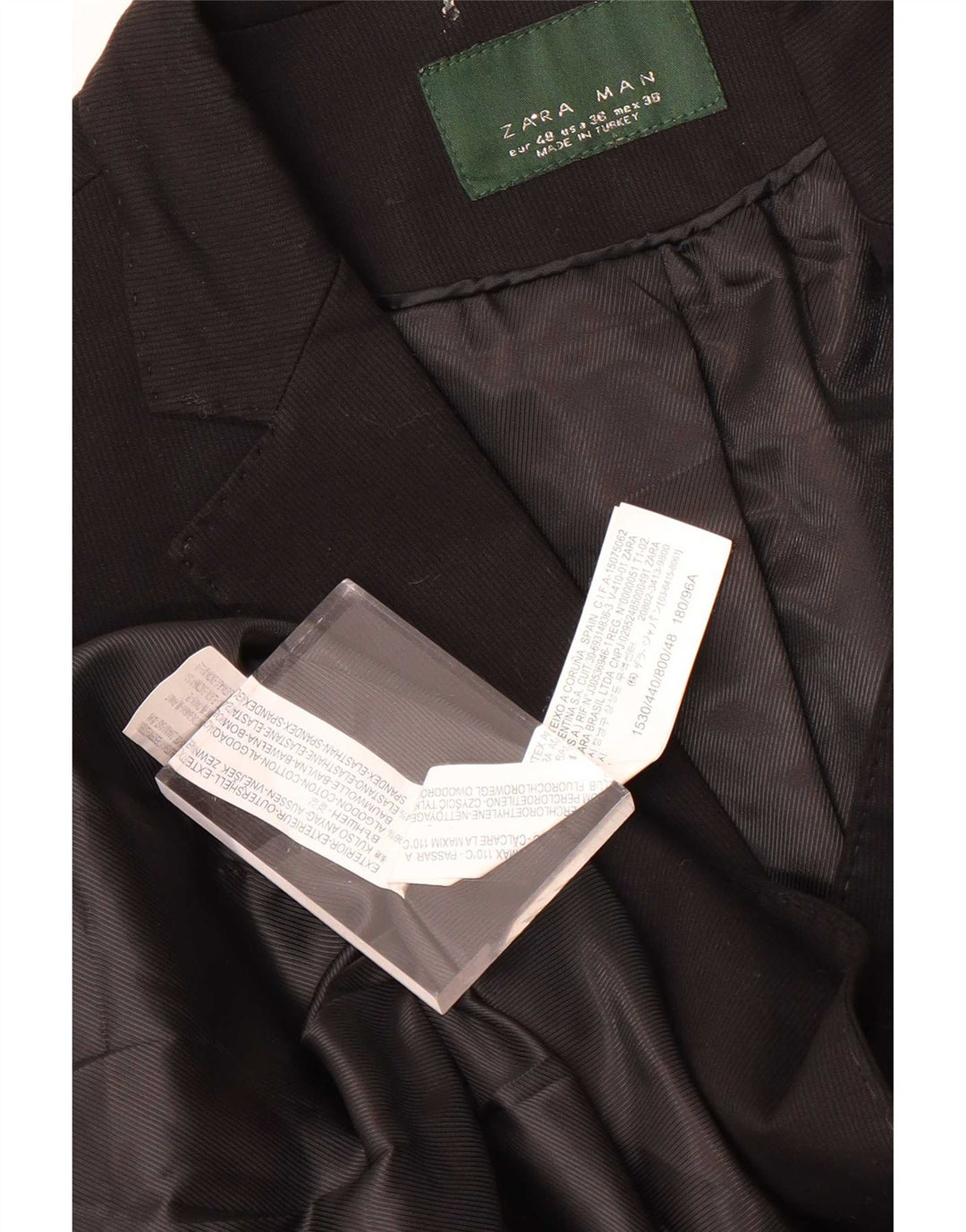Zara Veste Blazer 2 Boutons Homme EU 48 Coton Noir Moyen