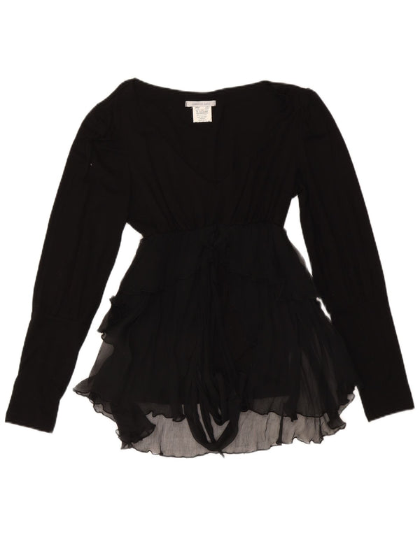 Germano Zama Chemisier asymétrique à manches longues pour femme UK 14 Large Noir