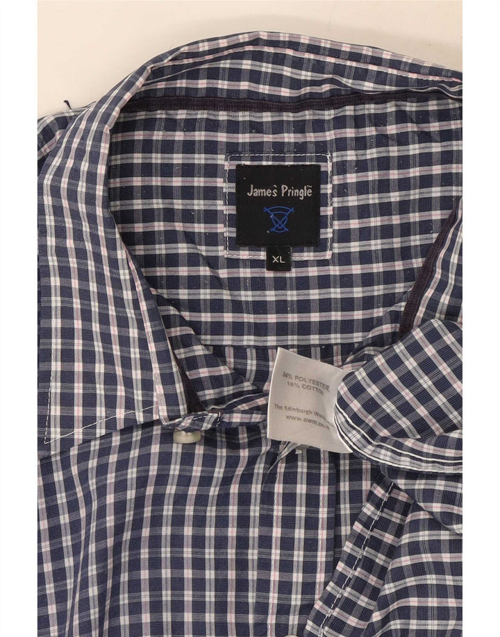 James Pringle Chemise à manches courtes pour homme XL Bleu marine à carreaux en polyester