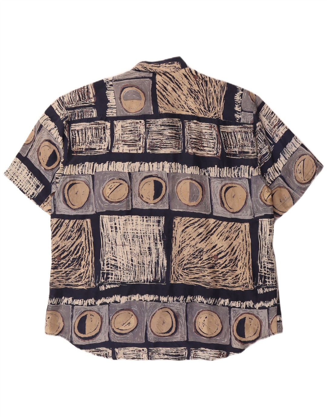 LAURENT Chemise à Manches Courtes Homme Grande Soie Géométrique Bleu Marine