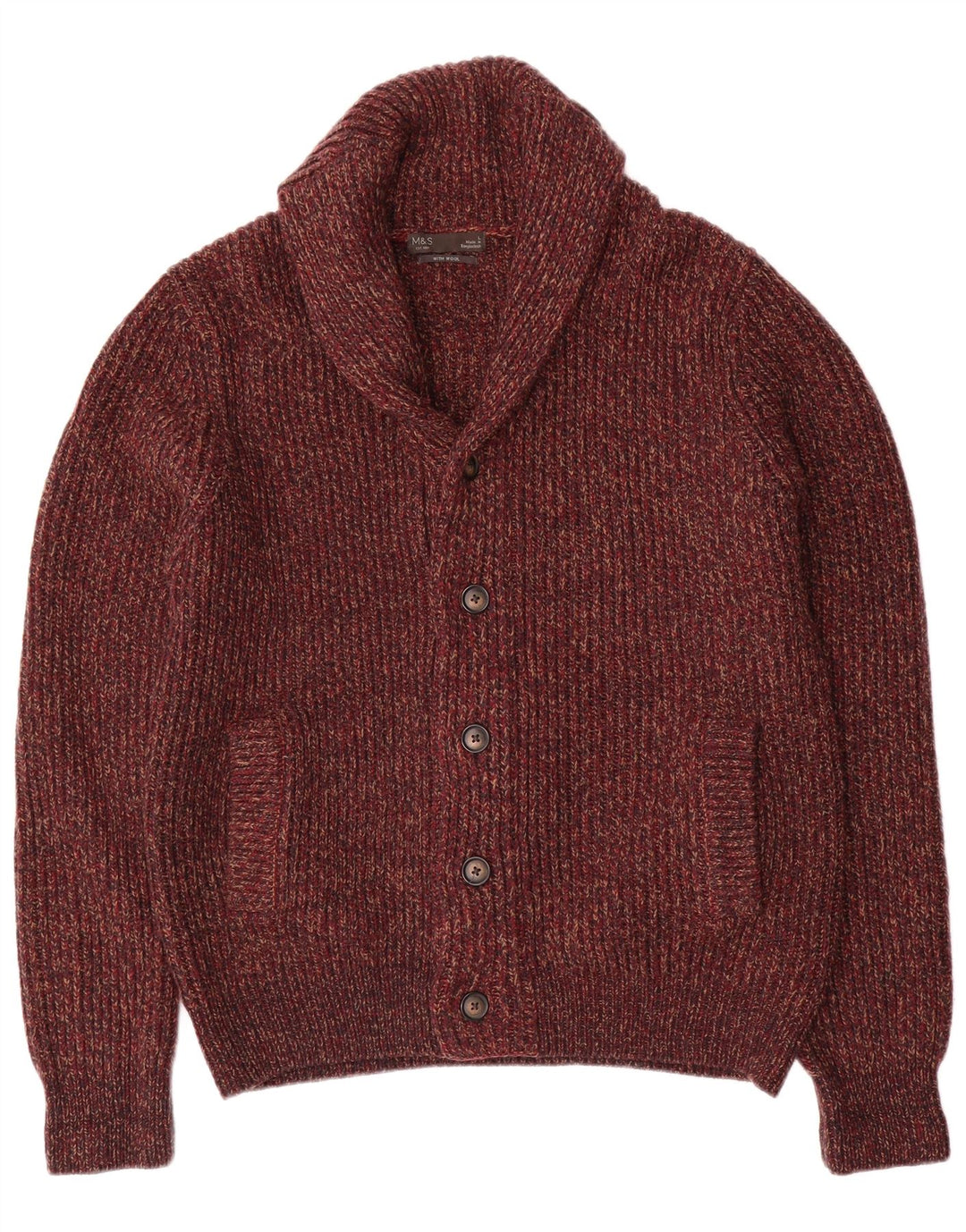 MARKS & SPENCER Pull Cardigan Homme Grand Acrylique Moucheté Bordeaux