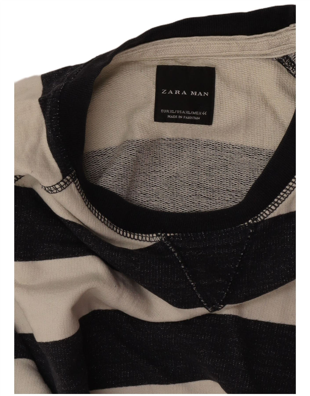 Zara Homme Sweatshirt Jumper XL Blanc Cassé Rayé Coton