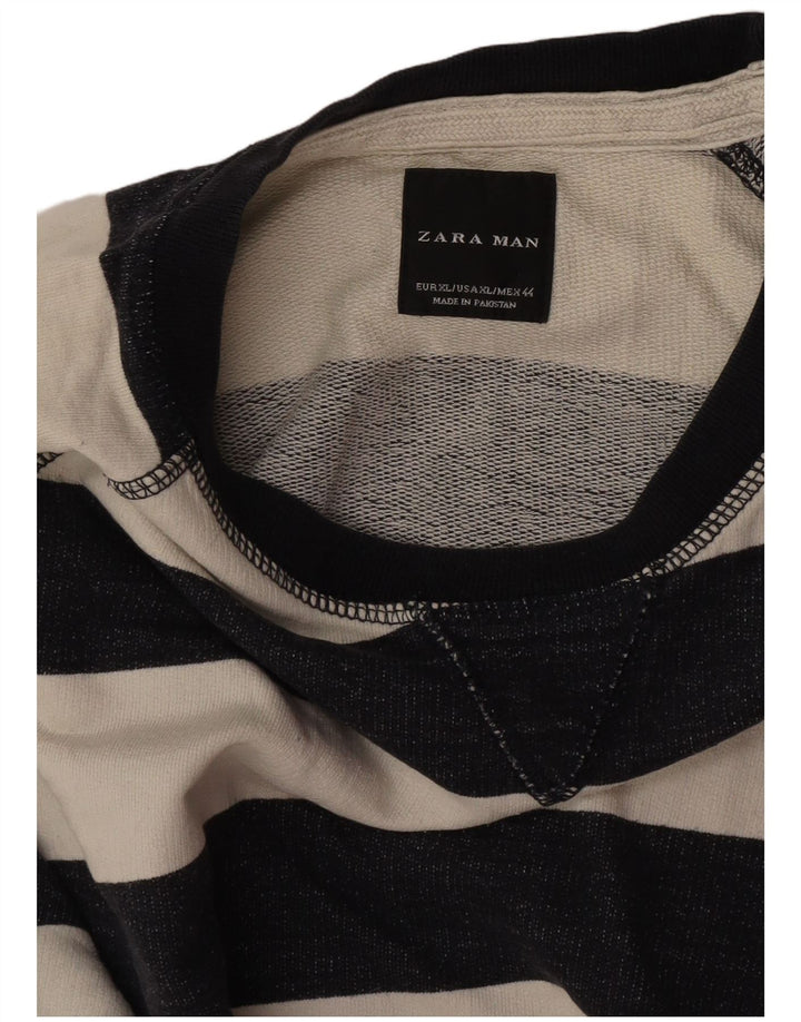 Zara Homme Sweatshirt Jumper XL Blanc Cassé Rayé Coton