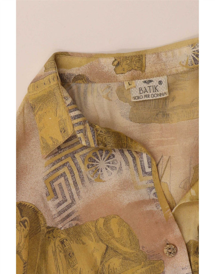 vintage Femmes Motif Abstrait Chemise Blouse UK 16 Grand Jaune