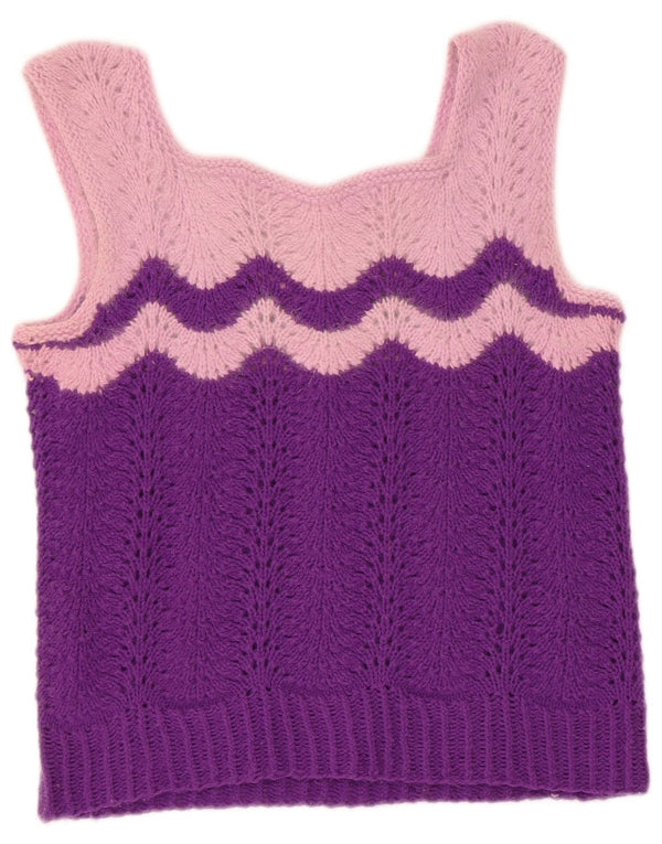 vintage Femmes Sans Manches Tricot Blouse Top UK 4 XS Purple Colourblock