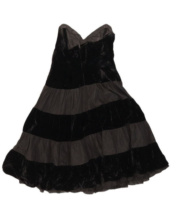 vintage Womens Velvet Bustier Robe UK 10 Petit Acrylique Rayé Noir