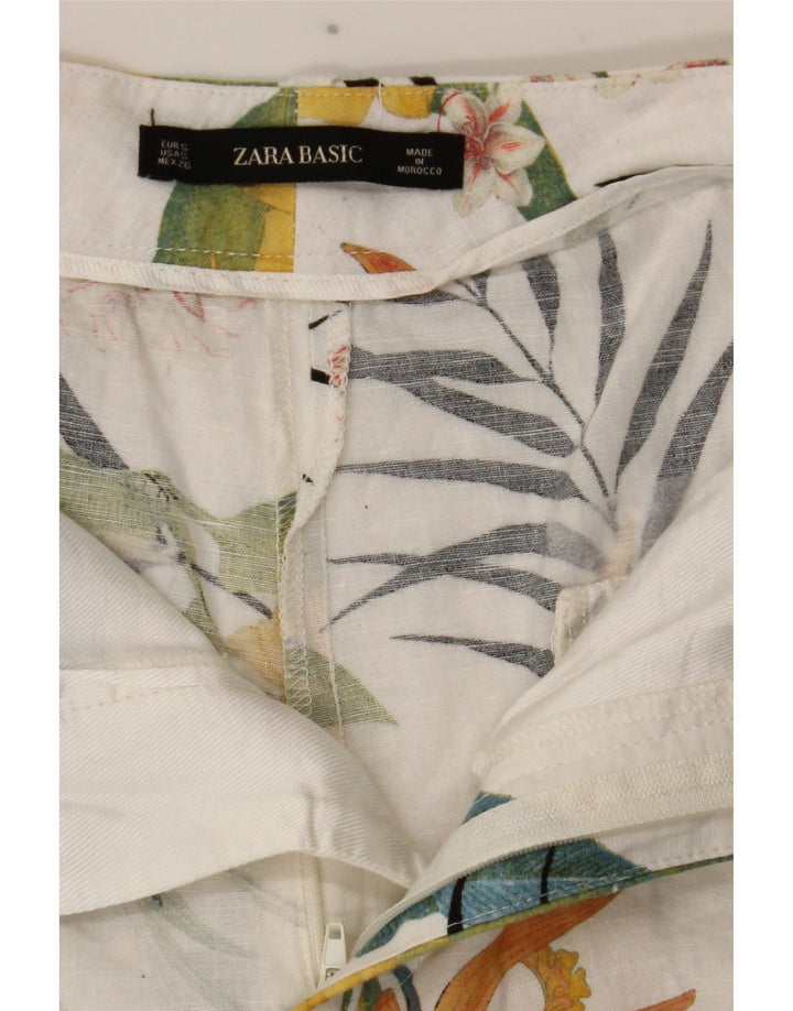Zara Short Chino Femme Petit W26 Blanc Floral
