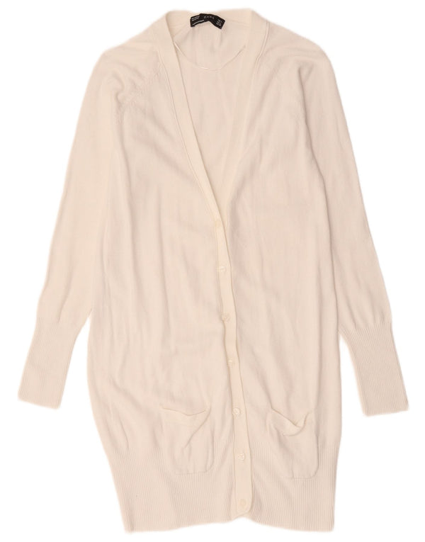 Zara Womens Longline Cardigan Pull UK 14 Grand Coton Blanc