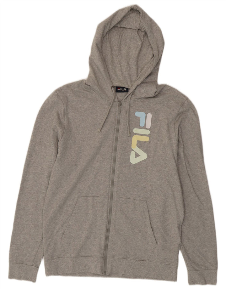 Fila Sweat à Capuche Graphique Zippé Homme Gris Moyen Moucheté Coton