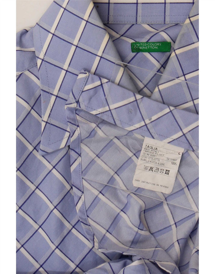 Benetton Chemise Homme Grand Carreau Bleu Coton