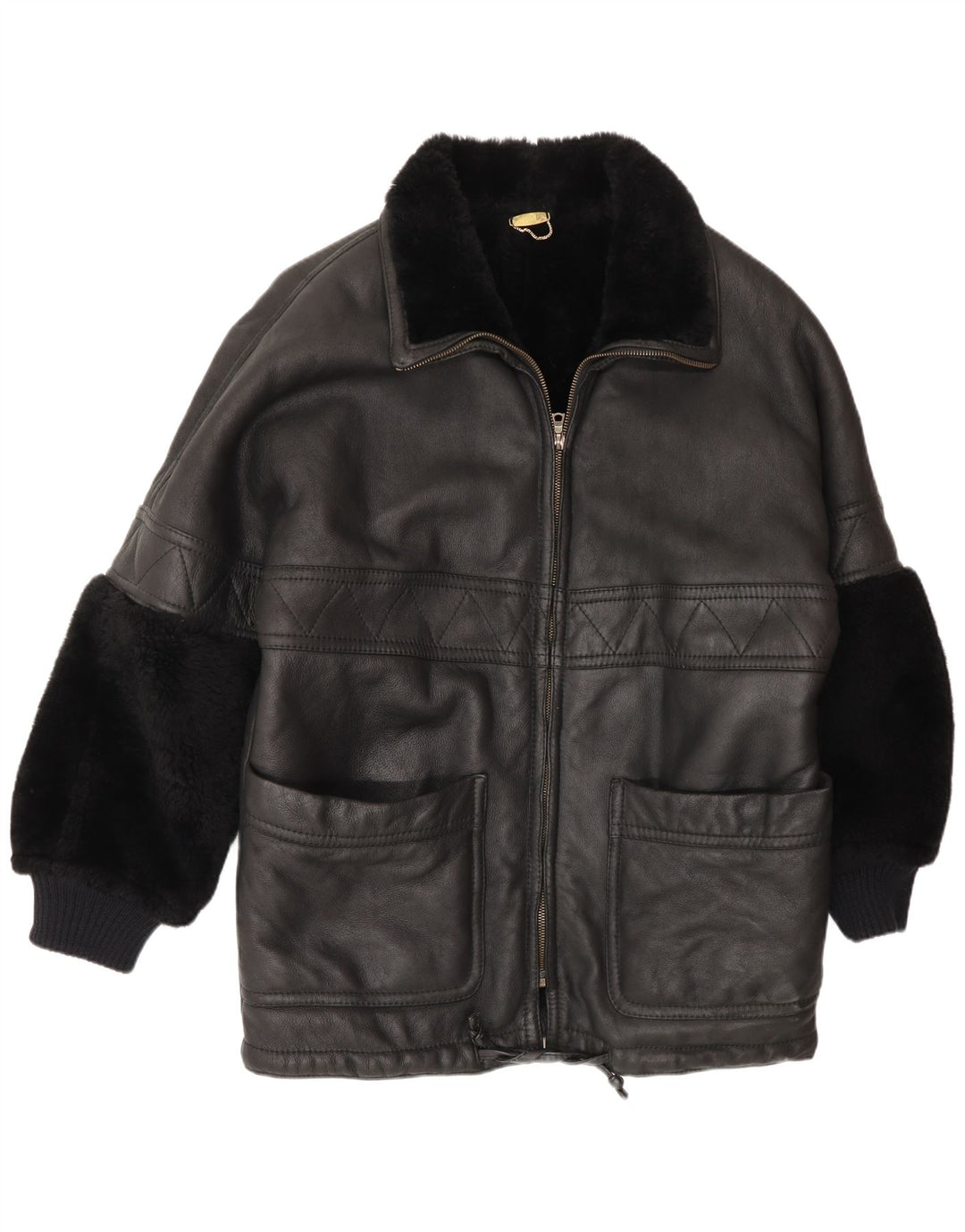 veste en peau de mouton homme vintage UK 44 2XL peau de mouton noire