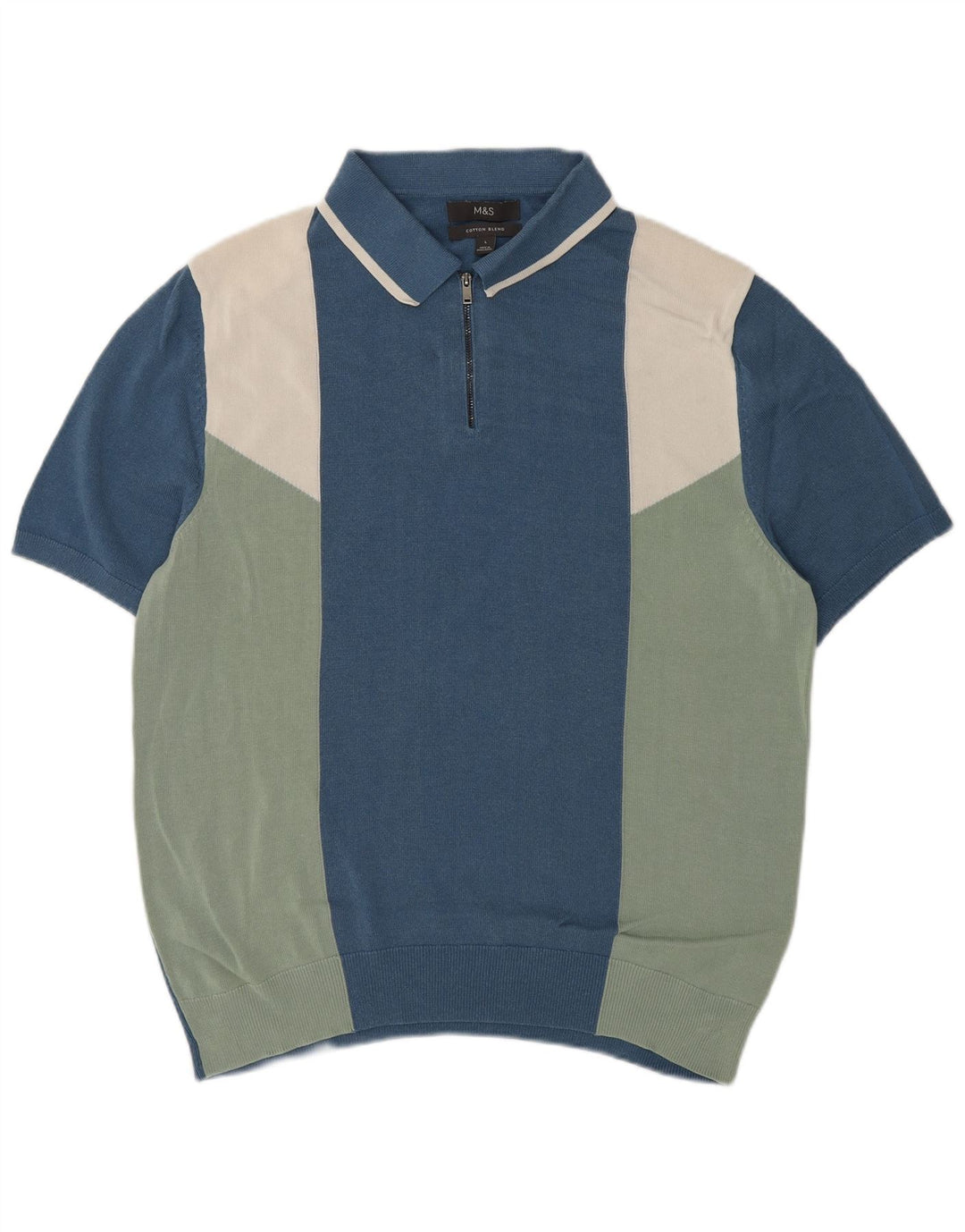 Marks & Spencer Pull à col polo pour homme Taille L Bleu Colorblock